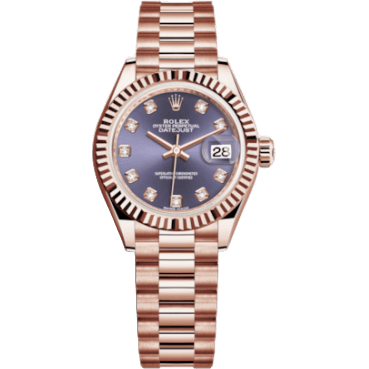 Lady-Datejust 28 Everose Fluted / President / Aubergine Diamond