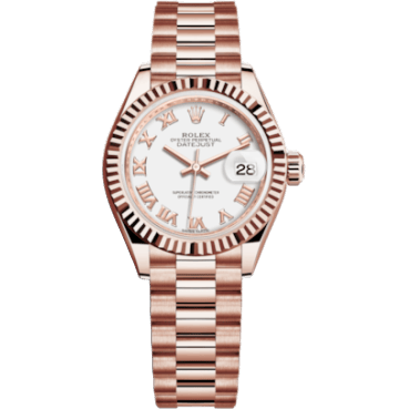 Lady-Datejust 28 Everose Fluted / President / White Roman