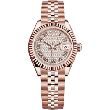 Lady-Datejust 28 Everose Fluted / Jubilee/ Paved Roman