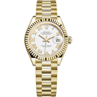 Lady-Datejust 28 Yellow Gold Fluted / President / White Roman