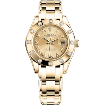 Datejust Pearlmaster 29 Yellow Gold 12 Diamond Champagne Roman