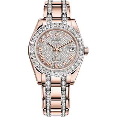 Datejust Pearlmaster 34 Everose Diamond Paved Roman