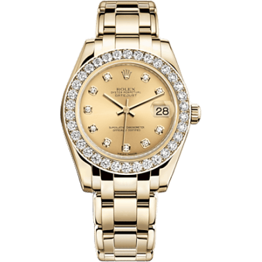 Datejust Pearlmaster 34 Yellow Gold Diamond Champagne Diamonds