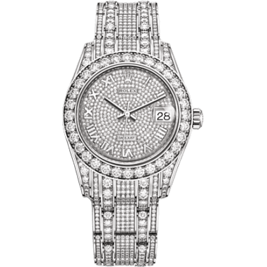 Datejust Pearlmaster 34 White Gold Diamond / Paved Roman
