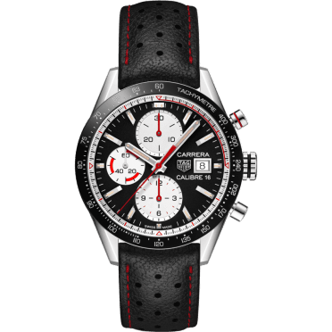 Carrera Calibre 16 41 Stainless Steel / Black Retro / Calf