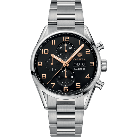 Carrera Calibre 16 Day Date 43 Stainless Steel / Black / Bracelet