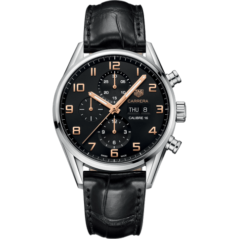 Carrera Calibre 16 Day Date 43 Stainless Steel / Black / Alligator