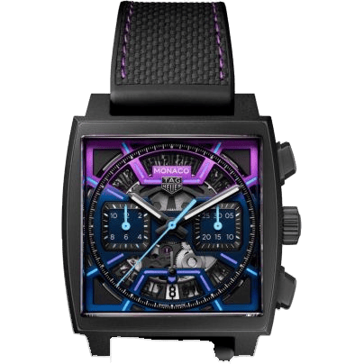 Monaco Calibre Heuer 02 Titanium DLC / Skeleton - Purple - Blue / Las Vegas