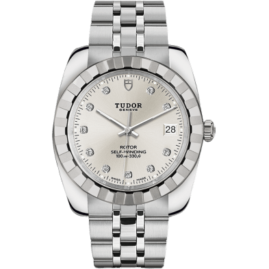 Classic 38 Stainless Steel / Fluted / Silver-Diamond / Bracelet