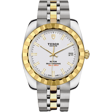 Classic 38 Stainless Steel / Yellow Gold / Fluted / White / Bracelet