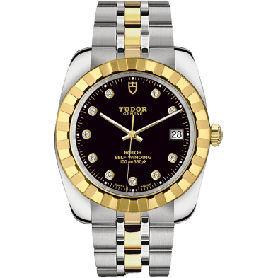 Classic 38 Stainless Steel / Yellow Gold / Fluted / Black-Diamond / Bracelet