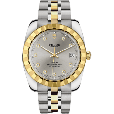 Classic 38 Stainless Steel / Yellow Gold / Fluted / Silver-Diamond / Bracelet