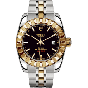Classic 28 Stainless Steel / Yellow Gold / Fluted / Black / Bracelet