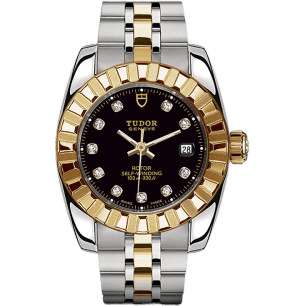 Classic 28 Stainless Steel / Yellow Gold / Fluted / Black-Diamond / Bracelet