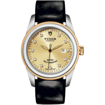 Glamour Date 31 Stainless Steel / Yellow Gold / Champagne-Diamond / Strap