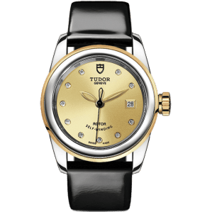 Glamour Date 26 Stainless Steel / Yellow Gold / Champagne-Diamond / Strap