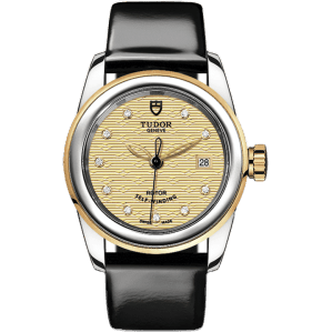 Glamour Date 26 Stainless Steel / Yellow Gold / Jacquard Champagne-Diamond / Strap