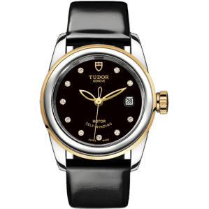 Glamour Date 26 Stainless Steel / Yellow Gold / Black-Diamond / Strap