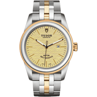 Glamour Date 31 Stainless Steel / Yellow Gold / Jacquard Champagne / Bracelet
