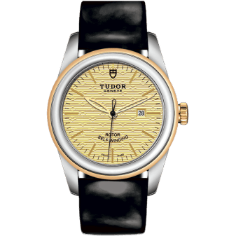 Glamour Date 31 Stainless Steel / Yellow Gold / Jacquard Champagne / Strap