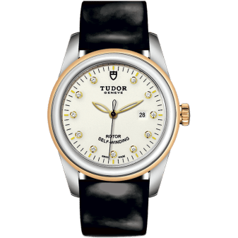 Glamour Date 31 Stainless Steel / Yellow Gold / Opaline-Diamond / Strap