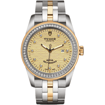 Glamour Date 31 Stainless Steel / Yellow Gold / Diamond / Jacquard Champagne / Bracelet