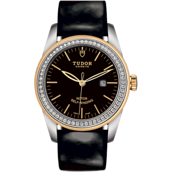 Glamour Date 31 Stainless Steel / Yellow Gold / Diamond / Black / Strap