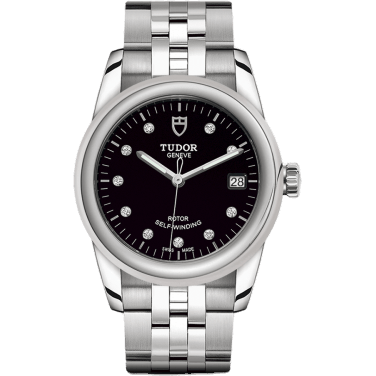 Glamour Date 36 Stainless Steel / Black-Diamond / Bracelet