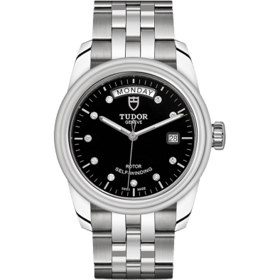 Glamour Day + Date Stainless Steel / Black-Diamond / Bracelet