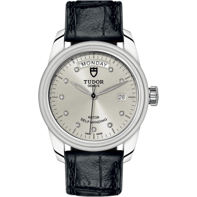 Glamour Day + Date Stainless Steel / Silver-Diamond / Strap