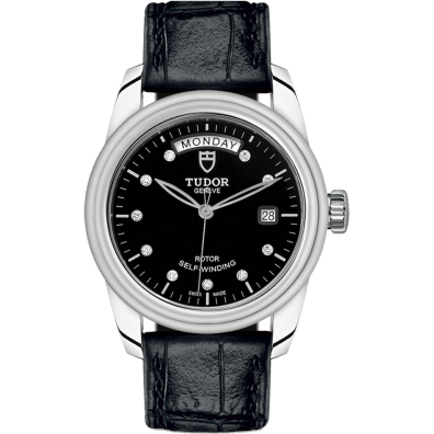 Glamour Day + Date Stainless Steel / Black-Diamond / Strap