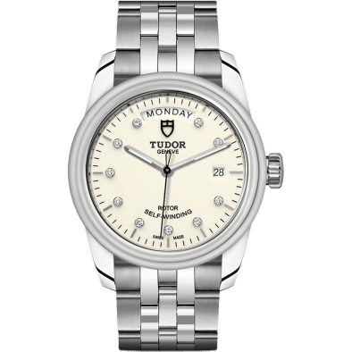 Glamour Day + Date Stainless Steel / Opaline-Diamond / Bracelet