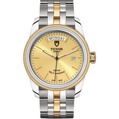 Glamour Day + Date Stainless Steel / Yellow Gold / Champagne / Bracelet