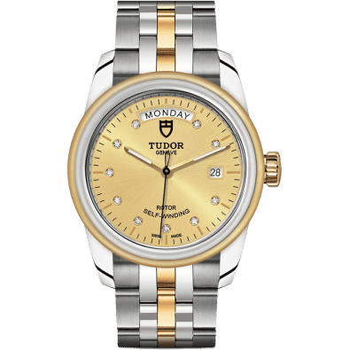Glamour Day + Date Stainless Steel / Yellow Gold / Champagne-Diamond / Bracelet