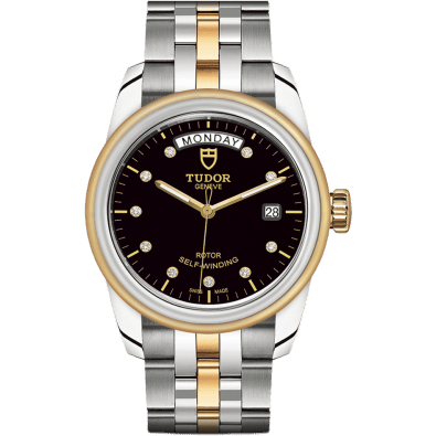 Glamour Day + Date Stainless Steel / Yellow Gold / Black-Diamond / Bracelet
