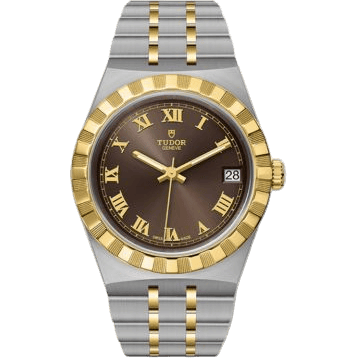 Royal Date 34 Stainless Steel / Yellow Gold / Chocolate - Roman