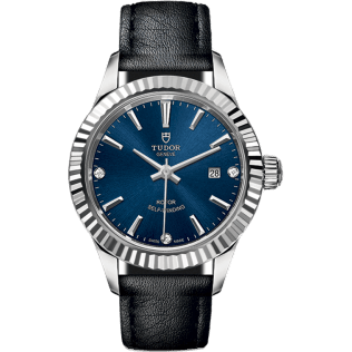 Style 28 Stainless Steel / Fluted / Blue-Diamond / Strap