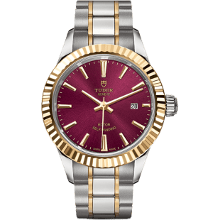 Style 28 Stainless Steel / Yellow Gold / Fluted / Burgundy / Bracelet