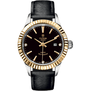 Style 28 Stainless Steel / Yellow Gold / Fluted / Black-Diamond / Strap