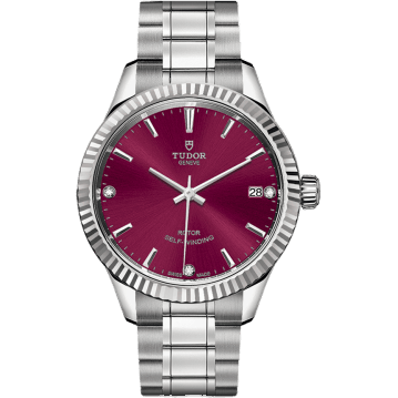 Style 34 Stainless Steel / Fluted / Burgundy-Diamond / Bracelet