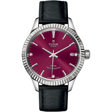Style 34 Stainless Steel / Fluted / Burgundy-Diamond / Strap