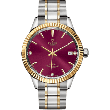 Style 34 Stainless Steel / Yellow Gold / Fluted / Burgundy-Diamond / Bracelet