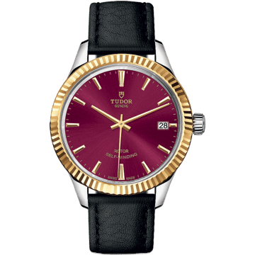 Style 34 Stainless Steel / Yellow Gold / Fluted / Burgundy / Strap