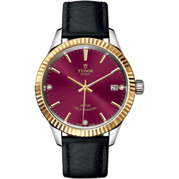 Style 34 Stainless Steel / Yellow Gold / Fluted / Burgundy-Diamond / Strap