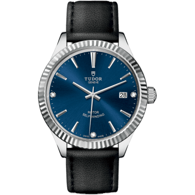 Style 38 Stainless Steel / Fluted / Blue-Diamond / Strap