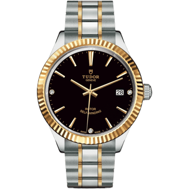 Style 38 Stainless Steel / Yellow Gold / Fluted / Black-Diamond / Bracelet