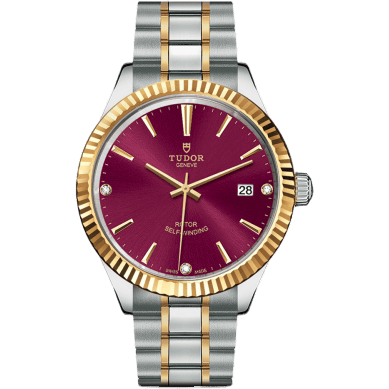 Style 38 Stainless Steel / Yellow Gold / Fluted / Burgundy-Diamond / Bracelet