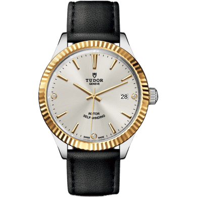 Style 38 Stainless Steel / Yellow Gold / Fluted / Silver-Diamond / Strap