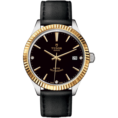 Style 38 Stainless Steel / Yellow Gold / Fluted / Black-Diamond / Strap