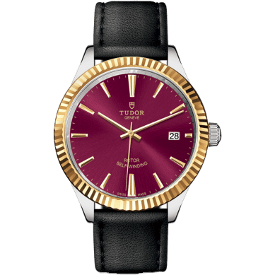 Style 38 Stainless Steel / Yellow Gold / Fluted / Burgundy / Strap